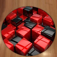 Else, красные, черные коробки, кубики, абстрактные, геометрические, 3d принт, противоскользящие, сзади, круглые ковры, для гостиной, ванной комнаты