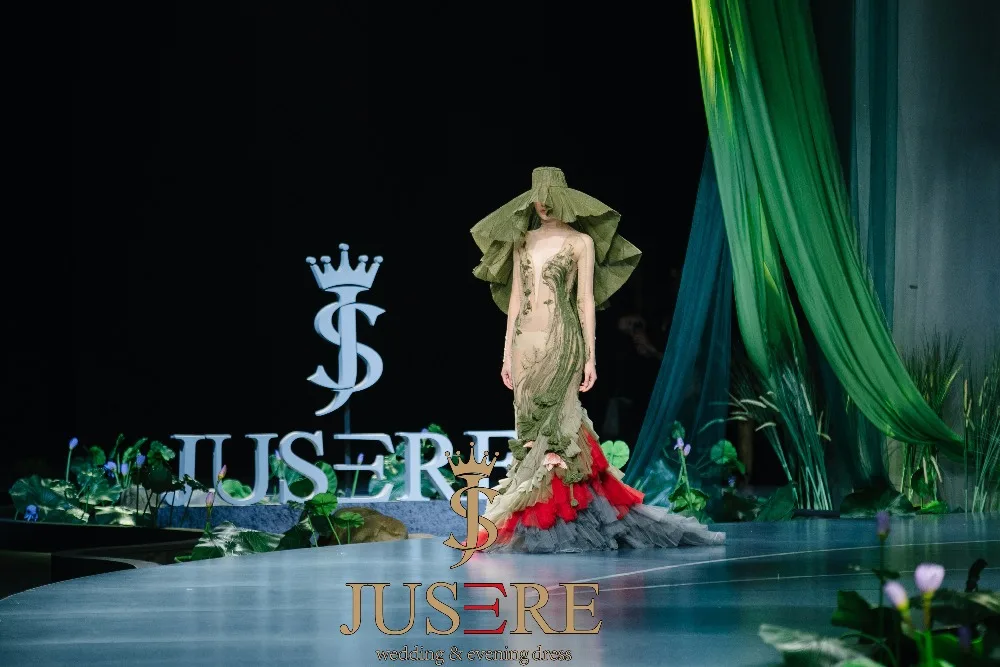 JUSERE SS модное зеленое платье русалки для выпускного вечера с кружевной аппликацией и вышитыми цветами длинное платье для выпускного вечера es платье robe de soiree