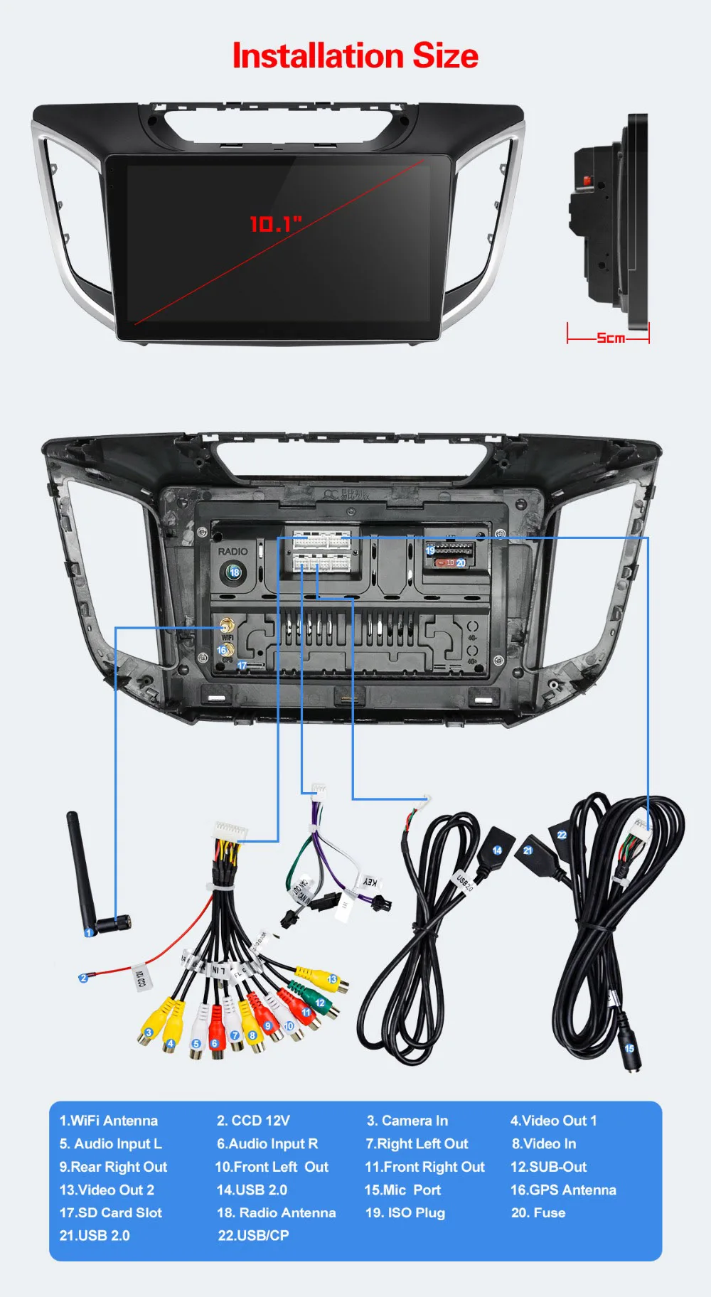 ARKRIGHT 10,1 ''4 + 64 Гб 2 Дин Радио/gps Android 8,1 для HYUNDAI IX25 CRETA Bluetooth WI-FI Carplay видео мультимедийный плеер