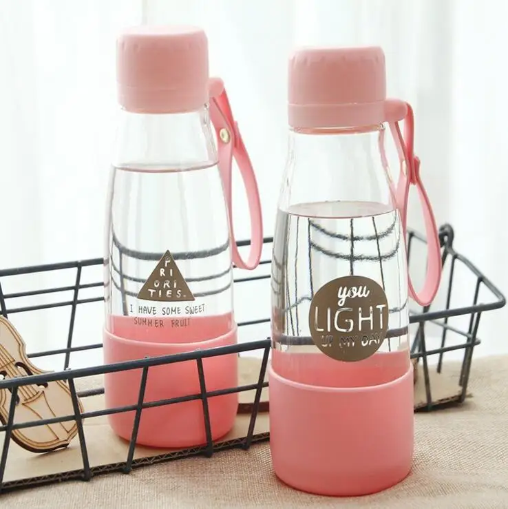 Techome Розовая прозрачная стеклянная бутылка с водой переносная Питьевая Бутылка Студенческая девочка детская бутылка для воды