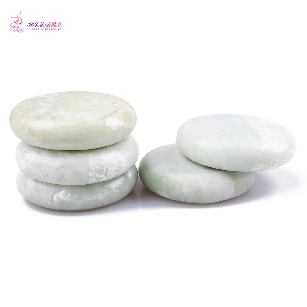 HIMABM 5 Pieces Natural Light Green Xiuyan Jade Hot Spa Basalt Stone Massage Basalt Stone Lava Rocks 80*80*20mm wholesale HIMABM 5 Pieces Natural Light Green Xiuyan Jade Hot Spa Basalt Stone Massage Basalt Stone Lava Rocks 80*80*20mm wholesale