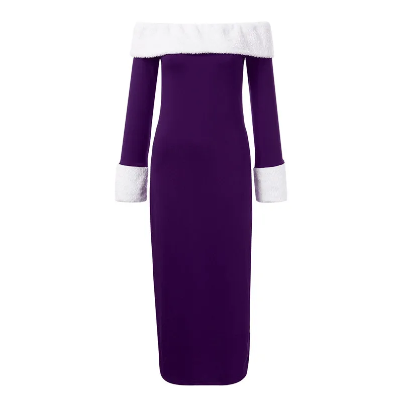 Fashion dress Autumn 2018 beach dress Women Casual Christmas Warm Off Shoulder Long Sleeve Party Dress robe femme O11#N (8)