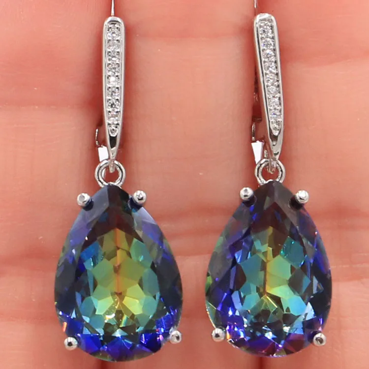 

Long Pink Tourmaline, White CZ Woman's Party Engagement 925 Silver Earrings 67x15mm