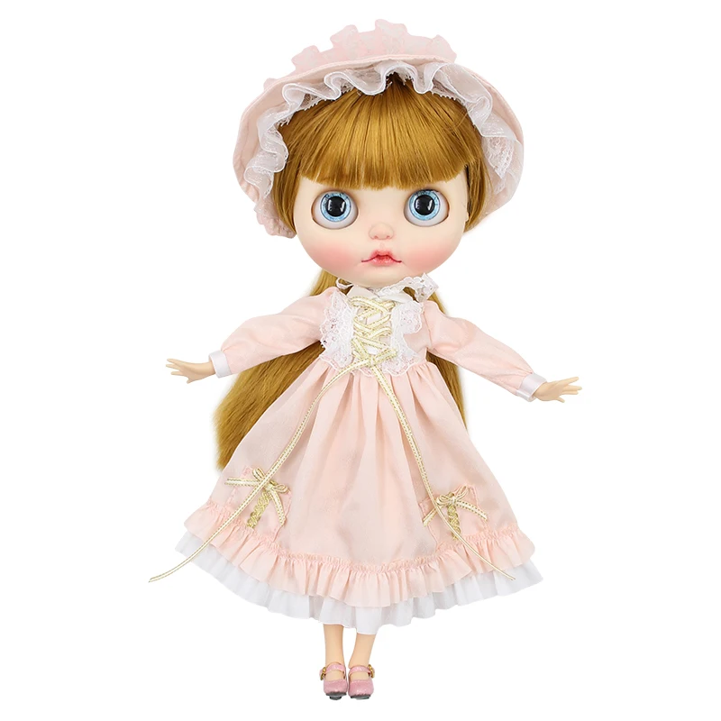 Neo Blythe Uwe akwa pink Vintage Doll nwere okpu 3