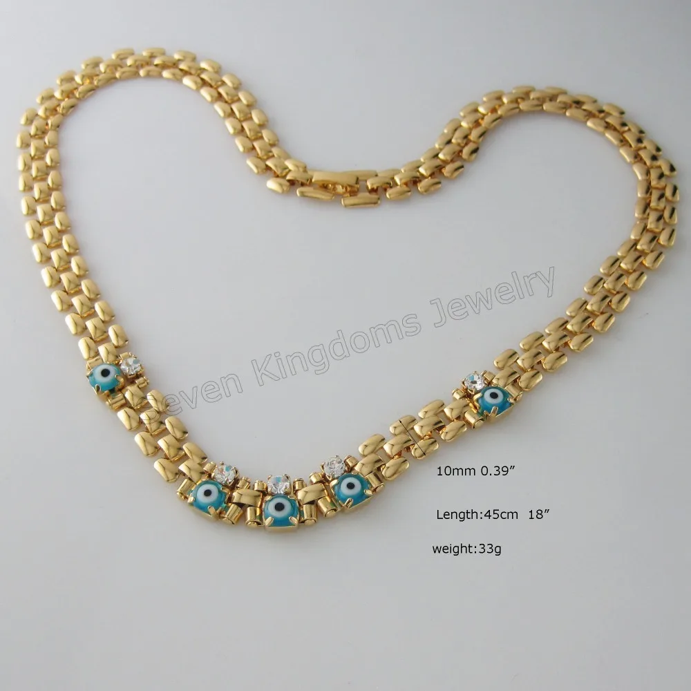 

Min order 10$ CAN MIX /18" 45cm 10MM 0.39" - YELLOW GOLD GP EVIL EYE BLUE GLASS BEADS NECKLACE PLAIN PARTS CONNECTED