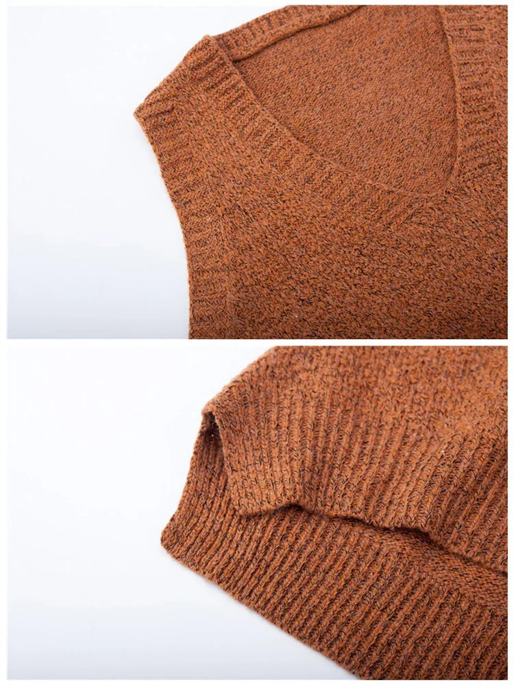 Демисезонный фронт короткая спина долго Для женщин без рукавов вязаный свитер v-образным вырезом сплошной Цвет вязаный жилет Femme плюс Размеры Is582