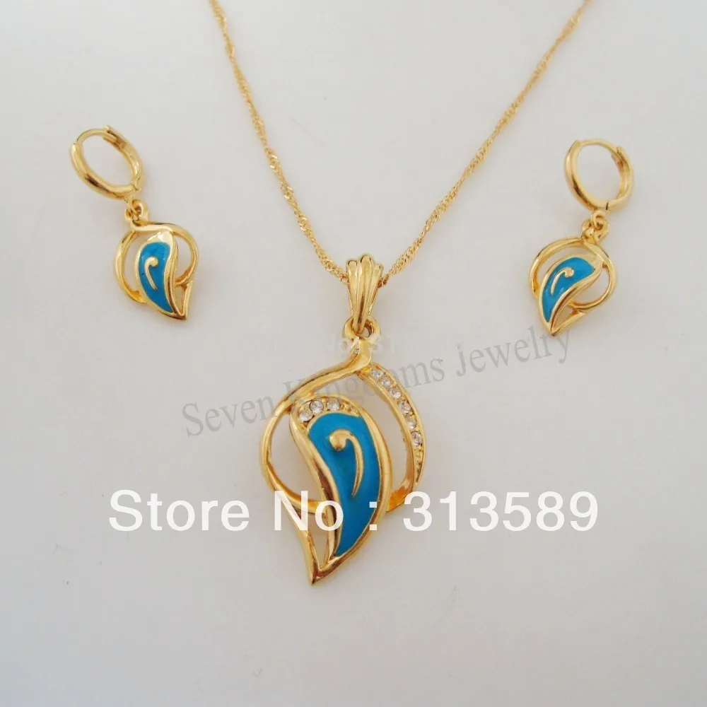 NEW ENAMEL SPECIAL PATTERN - YELLOW SOLID GP FILLED BRASS NECKLACE EARRING SET/GREAT GIFT/ | Украшения и аксессуары