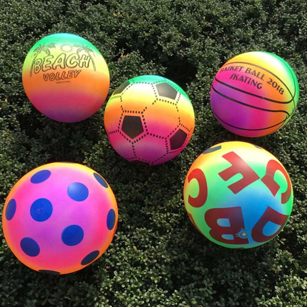 New Colored Rainbow Inflated Ball Balloons Football Toy For Kid Children Swimming Pool Outdoor Play Water