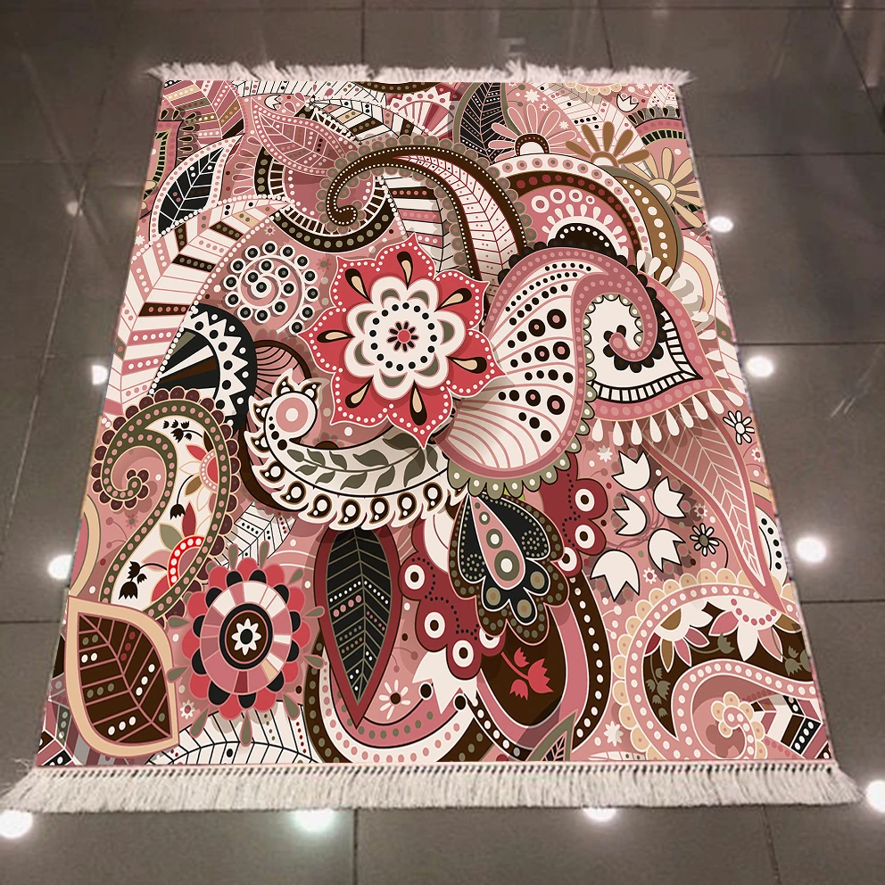 Еще коричневый розовый абстрактный этнический аутентичный богемский 3d принт, микроволокно анти-скольжение обратно моющиеся декоративные килим области ковер