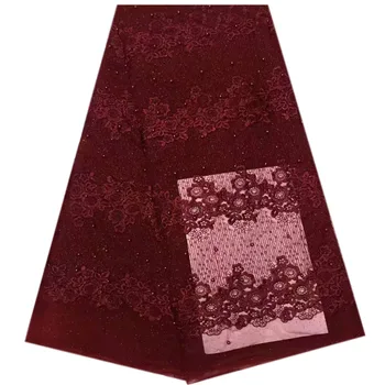 

2018 Hot sale wine 3D French Nigerian Lace Fabrics High Quality African French Tulle Lace Fabric For Wedding A928-1