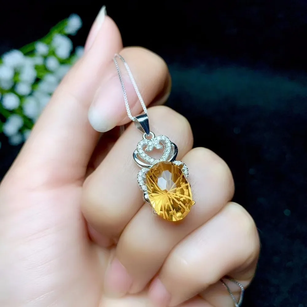 KJJEAXCMY бутик ювелирных изделий 925 стерлингового серебра инкрустированные натуральный цитрин драгоценный камень женское кольцо кулон ожерелье поддержка тест