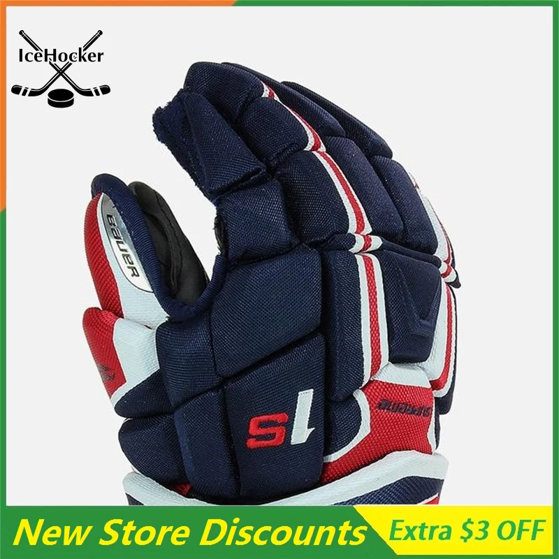 

[2 Pack] Navy/Red/White Ice Hockey Gloves Anatomical Fit Supreme series 1 Free Shipping