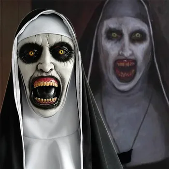 

2019 The Horror Mask Cosplay Valak Scary Latex Masks with Headscarf Veil Hood Full Face Helmet Horror Costume Halloween Prop