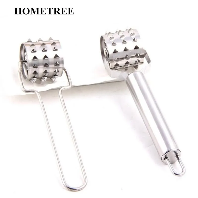 

HONETREE New Kitchen Tools Stainless Steel Meat Rolling Baking Pizza Roller Needle Pin Hole Punch Pounder Tenderizer Hammer H161