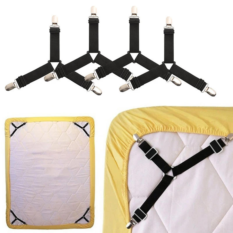 

4Pcs/Set Adjustable Elastic Bed Sheet Grippers Bed Cover Clips Non-slip Sofa Covers Fasteners Resilient Mattress Sheet Holders