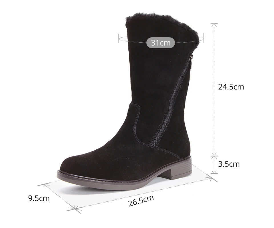 GOGC Genuine Leather Women Winter High Boots Warm Heel Woman Winter Shoes New Mid-Calf Boots Women's Boots for Winter G9818