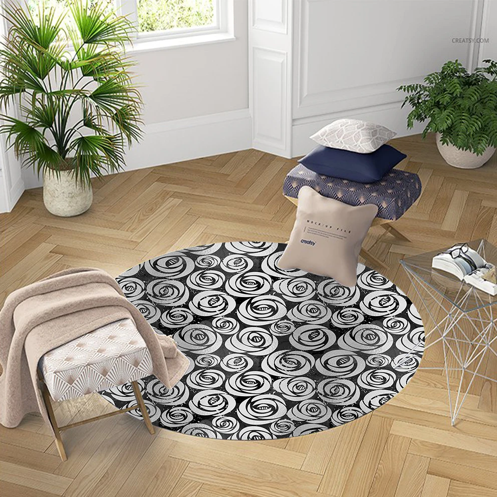 Else Black Gray Roses Flowers Floral Nordec 3d Pattern Print Anti Slip Back Round Carpets Area Rug For Living Rooms Bathroom | Дом и сад