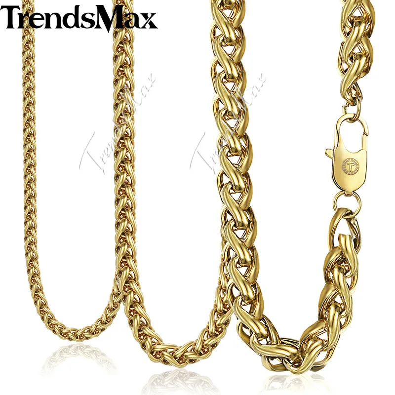 Trendsmax Braided Wheat Link Necklace For Men Stainless Steel Chain