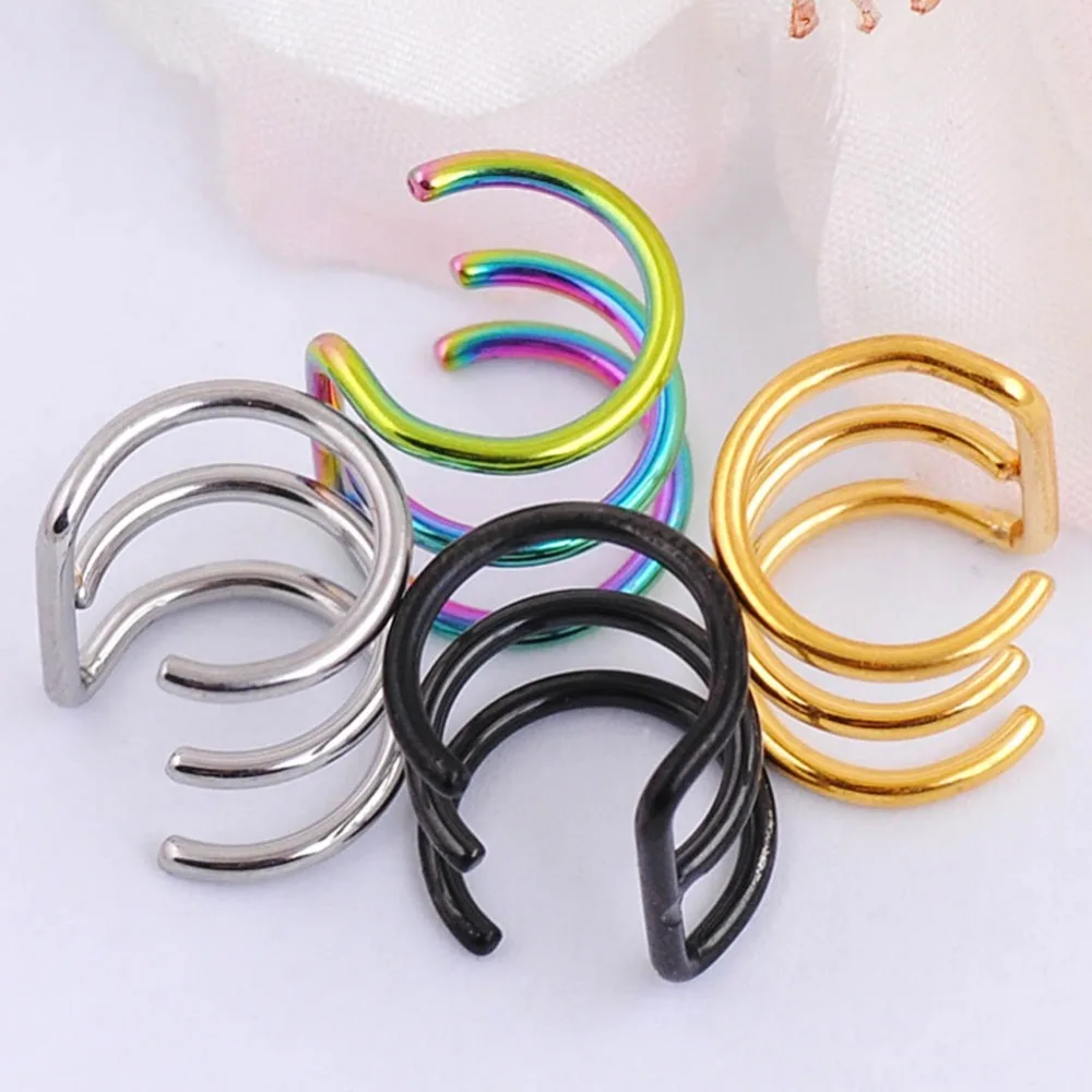 

1Pc Ear Clip C Shape Three-Loop No Piercing Clip-on Earring For Women