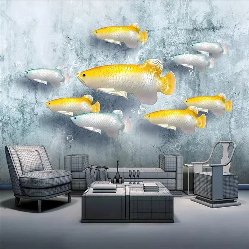 Новинка китайская 3D Трехмерная рельефная Настенная картина из 9 рыбок оптовая