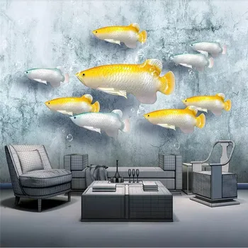 

New Chinese 3D three-dimensional relief nine fish wall decoration painting factory wholesale wallpaper mural TV background photo