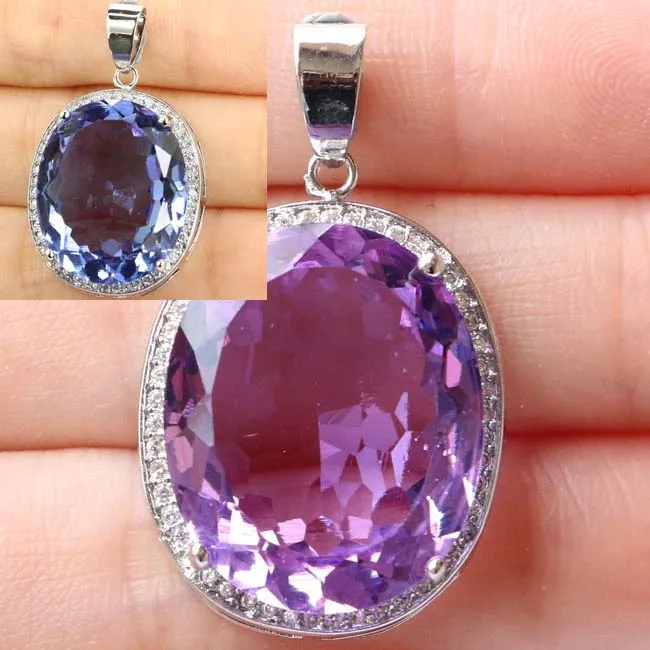 

SheCrown Top AAA+ 22x18mm Color Changing Alexandrite & Topaz CZ Silver Pendant 25x20mm