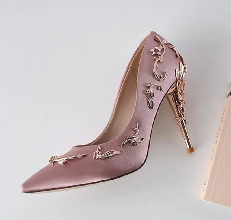 

New High Heel Shoes Pointed toe Fretwork Woman Pumps Sexy Shallow Mouth Slip on Wedding Shoes For Ladies in Spring Dress