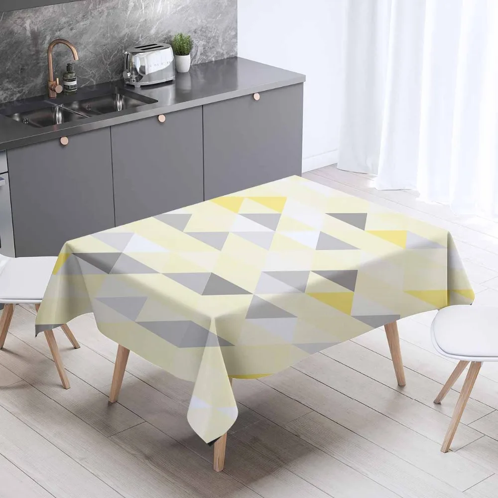 

Else Yellow Gray Nordec Triangles Geometrics 3d Print Washable Thicken Cotton Cloth Rectangular Square Kitchen Tablecloth