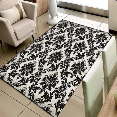 

Else Gray Black Vintage Ottoman Damask Turkish 3d Print Non Slip Microfiber Living Room Decorative Modern Washable Area Rug Mat