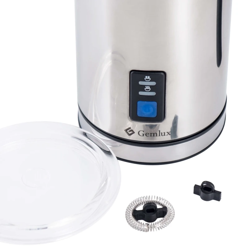 Капучинатор GEMLUX GL-MF-08L (Мощность 500 Вт, корпус из нержавеющей стали, рабочая температура 65 C, подогрев молока за 130-140 секунд, вспенивание молока 75-250 мл за 65 секунд, поворот на 360 градусов)