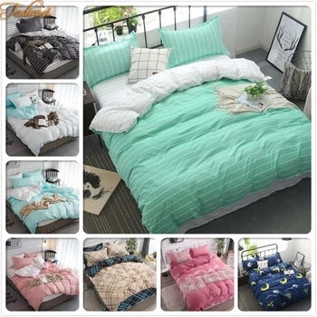 

Plain Pure Color Stripe Duvet Cover 3/4 pcs Bedding Set Adult Kids Soft Cotton Bed Linens Single Twin Queen King Size Bedspreads