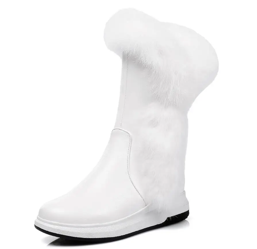 Обувь высокого качества; женские теплые сапоги до середины икры; теплые женские зимние сапоги; женские зимние сапоги с плюшевой стелькой; botas mujer; n068 - Цвет: Белый