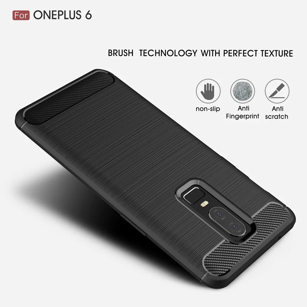 cheap Phone Case for OnePlus 6 A6003 Carbon Fiber Soft TPU Silicone Brushed Anti Skid Anti knock Back Cover for Oneplus6 A6003