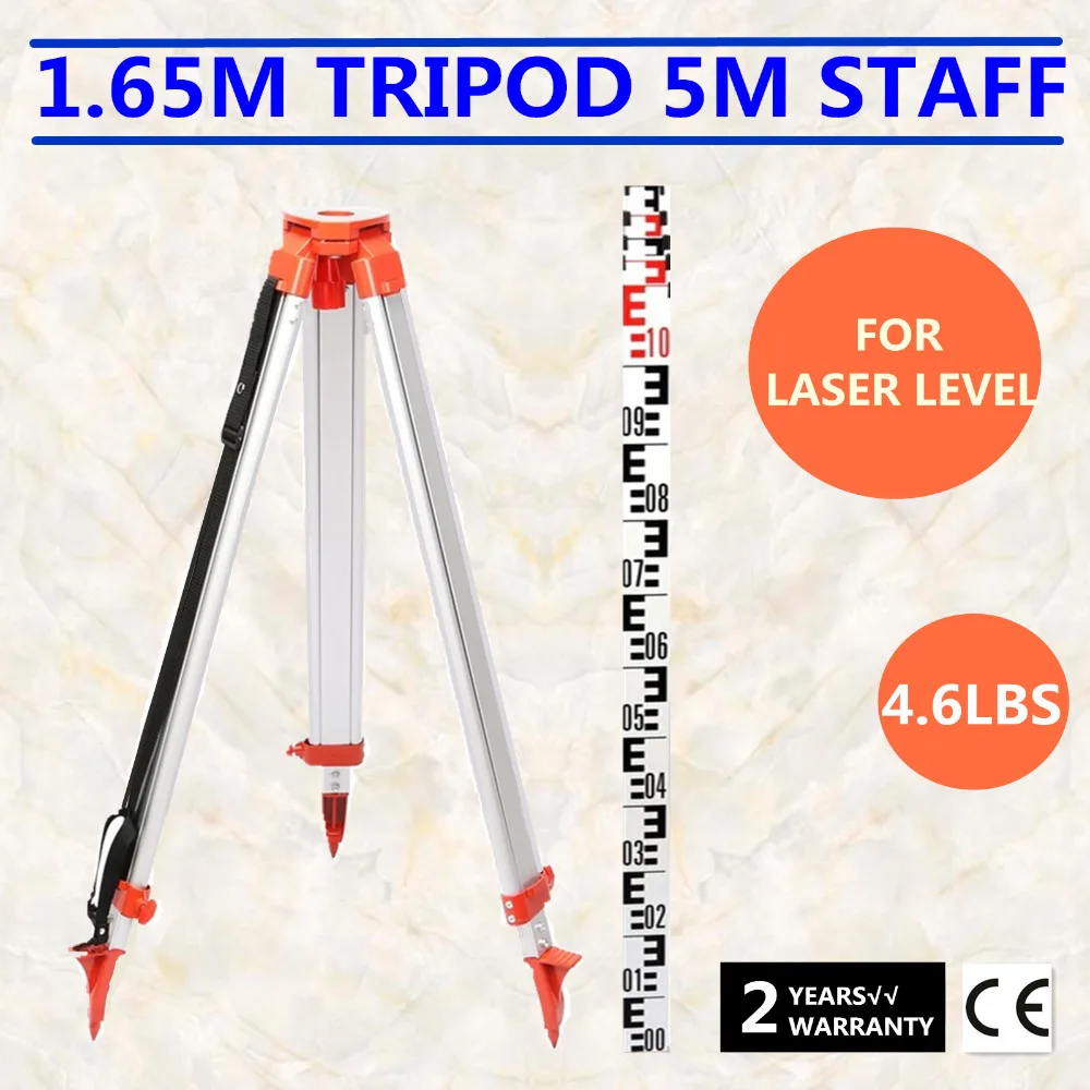 5M Staff 1.65M Aluminum Tripod Set Laser Level Levelling Construction Measuring 