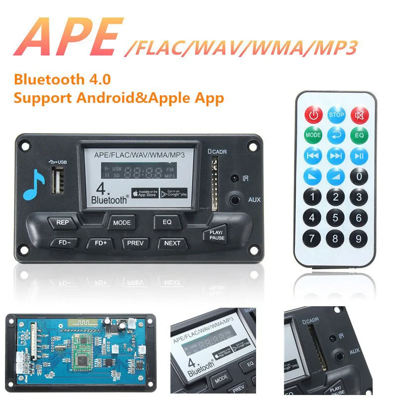 LEORY беспроводной Автомобильный MP3 декодер плата bluetooth 4,0 аудио модуль APE FLAC MP3 WMA DAE аудио AUX U диск SD карта радио приложение управление