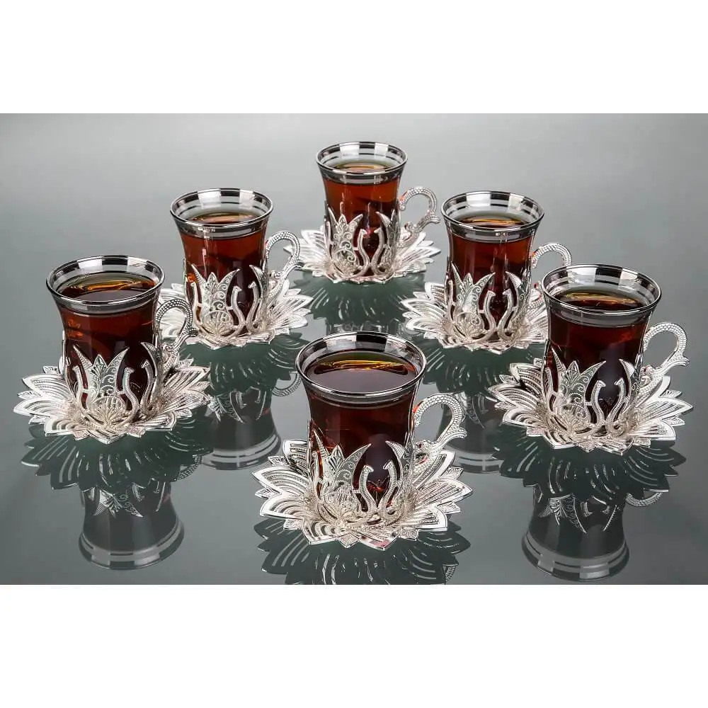 Ручной работы Золотой Серебряный арабский турецкий чай чашки и набор блюдец для шести человек
