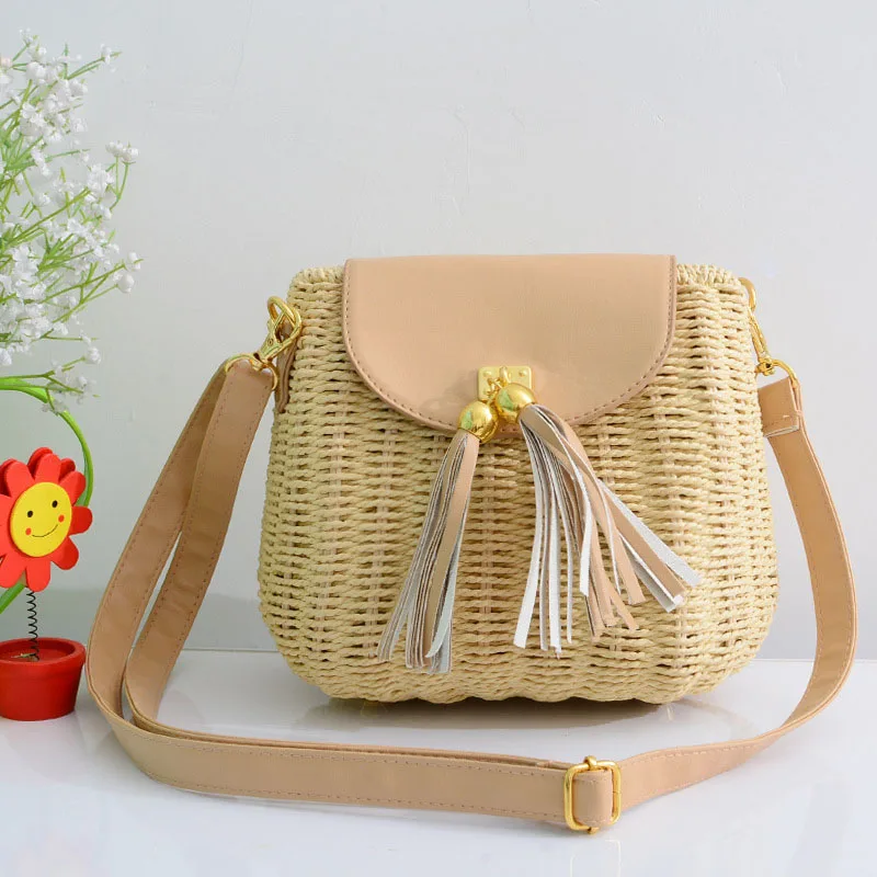 New Women Tassel Straw Bags Bohemian Female Vintage Rattan Knitted Handbag Summer Beach Lady Casual Weave Shoulder Bag SS3161 (6)