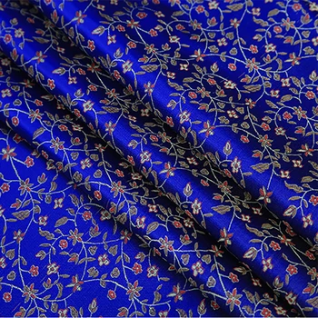 

High quality nylon chemical fiber brocade jacquard deep blue flower fabric used for dress women clothing bag by 100x90cm
