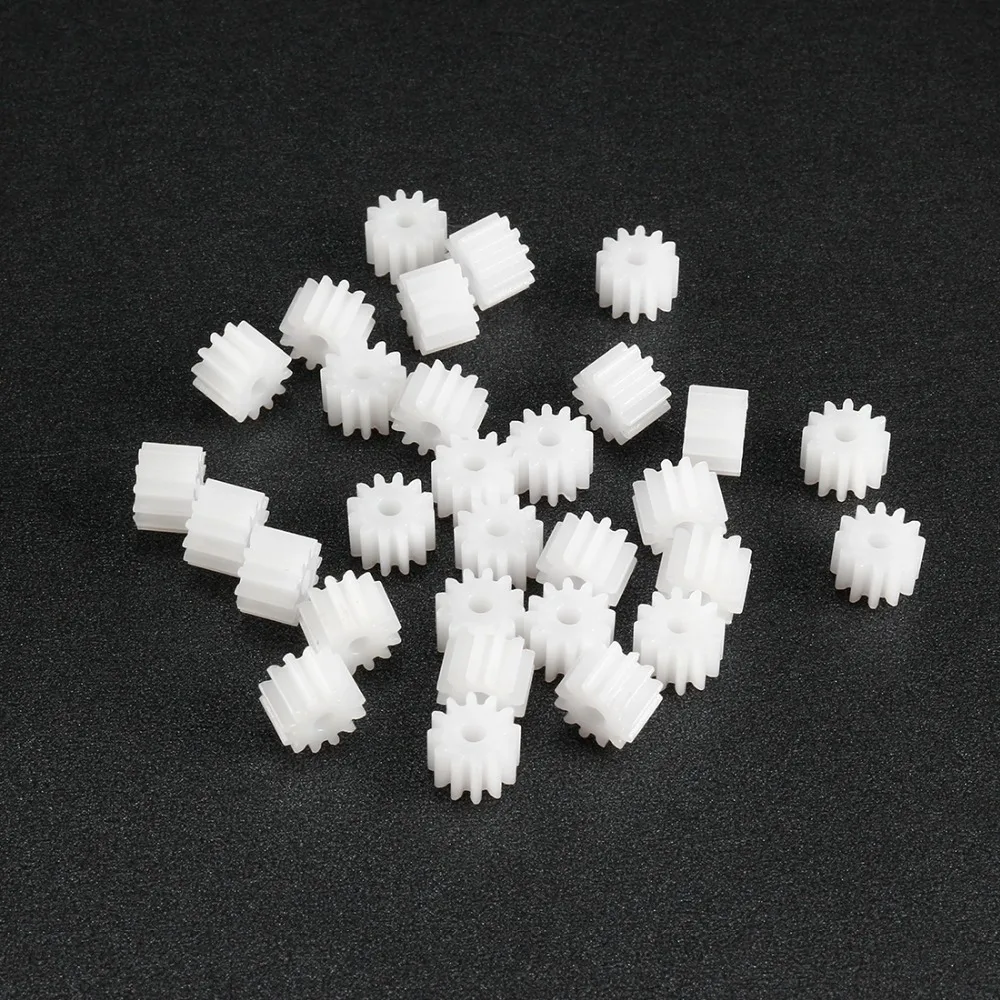 Uxcell 30 unids/lote 2mm diámetro del agujero 102/122A accesorios de juguete del eje de plástico con 10/12 dientes para DIY vehicl Robot de Motor