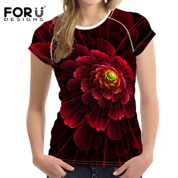 

FORUDESIGNS 2018 Brand Women T Shirt Vintage 3D Floral Prints Woman Crop Tops Tees Shirts Casual Female Shirt Feminine T-shirt