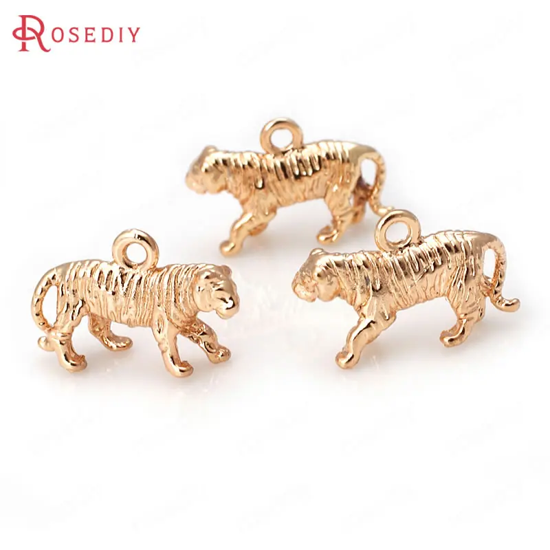 

6PCS 11x18MM 24K Champagne Gold Color Plated Brass Tiger Charms Pendants High Quality Diy Jewelry Accessories