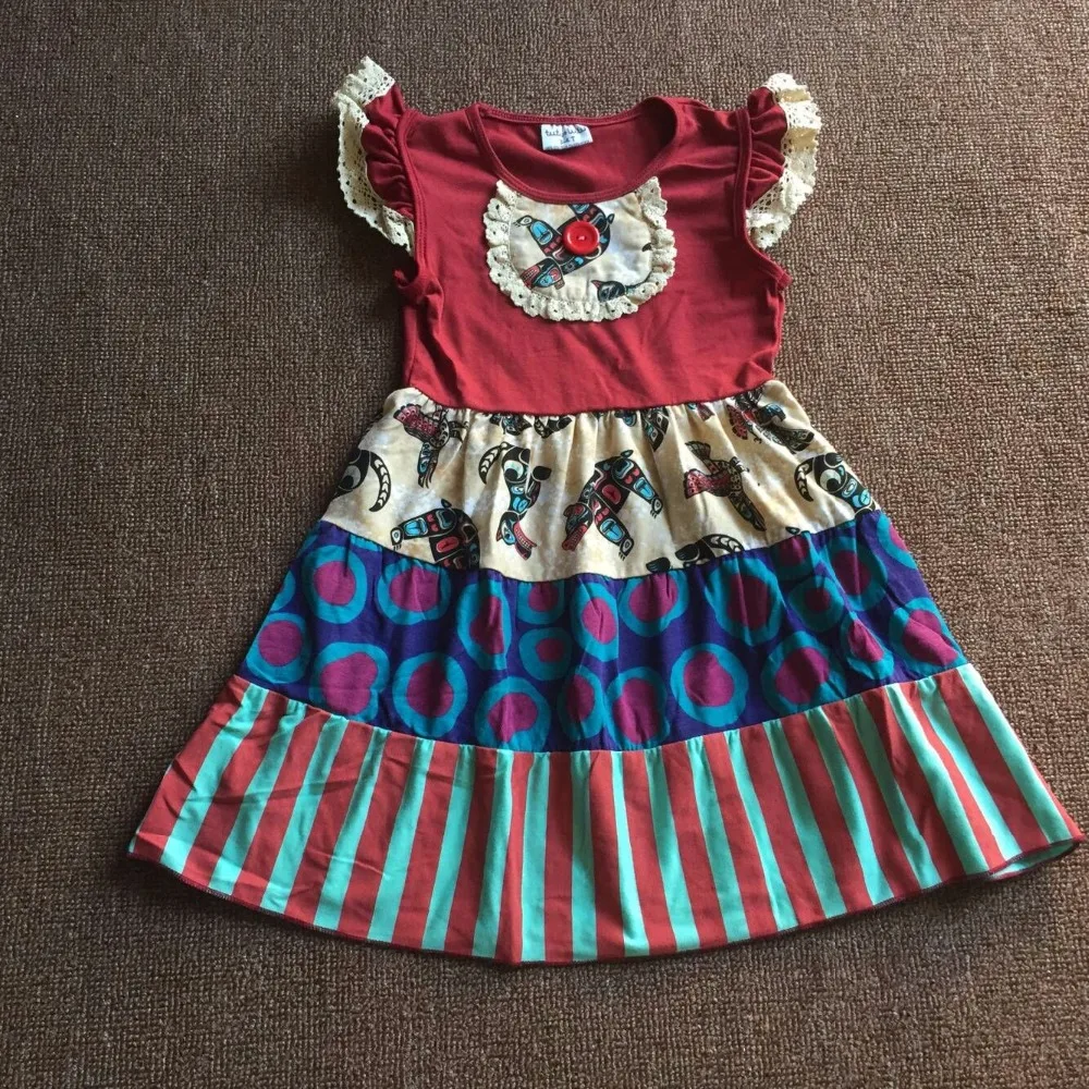 

Casual Infant Clothes Red Patchwork Lace Opening Sleeveless Splice Cloth Baby Girl Clothing Dress