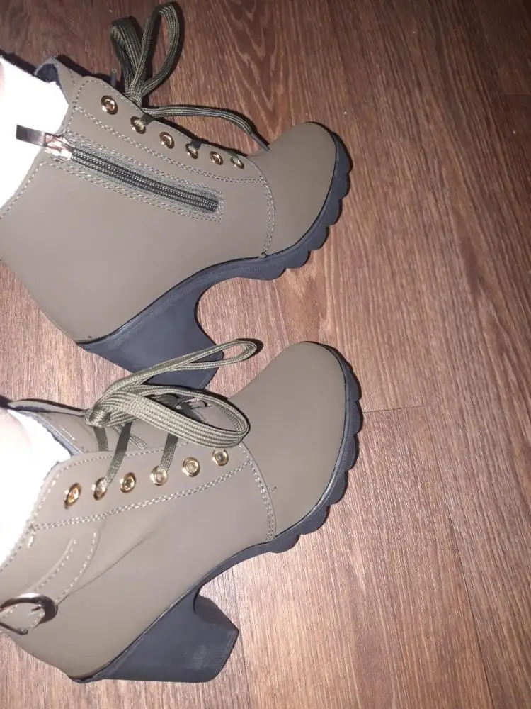 Women Thick Fur Ankle High Heel Platform Boots