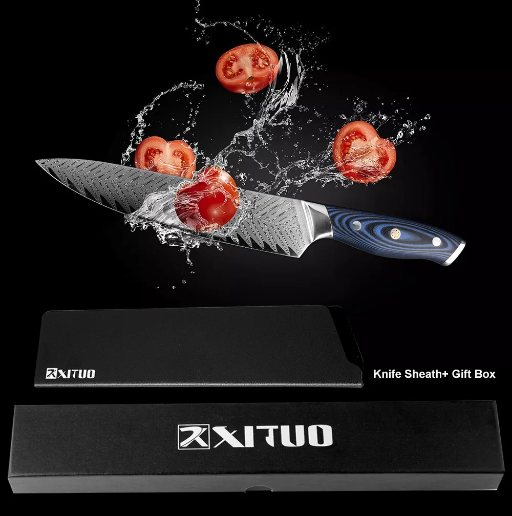 XITUO Pro Нож шеф-повара японский Дамаск AUS10 стальной кухонный нож Santoku Замороженный Лосось нож для нарезки Лучший доступный инструмент подарок