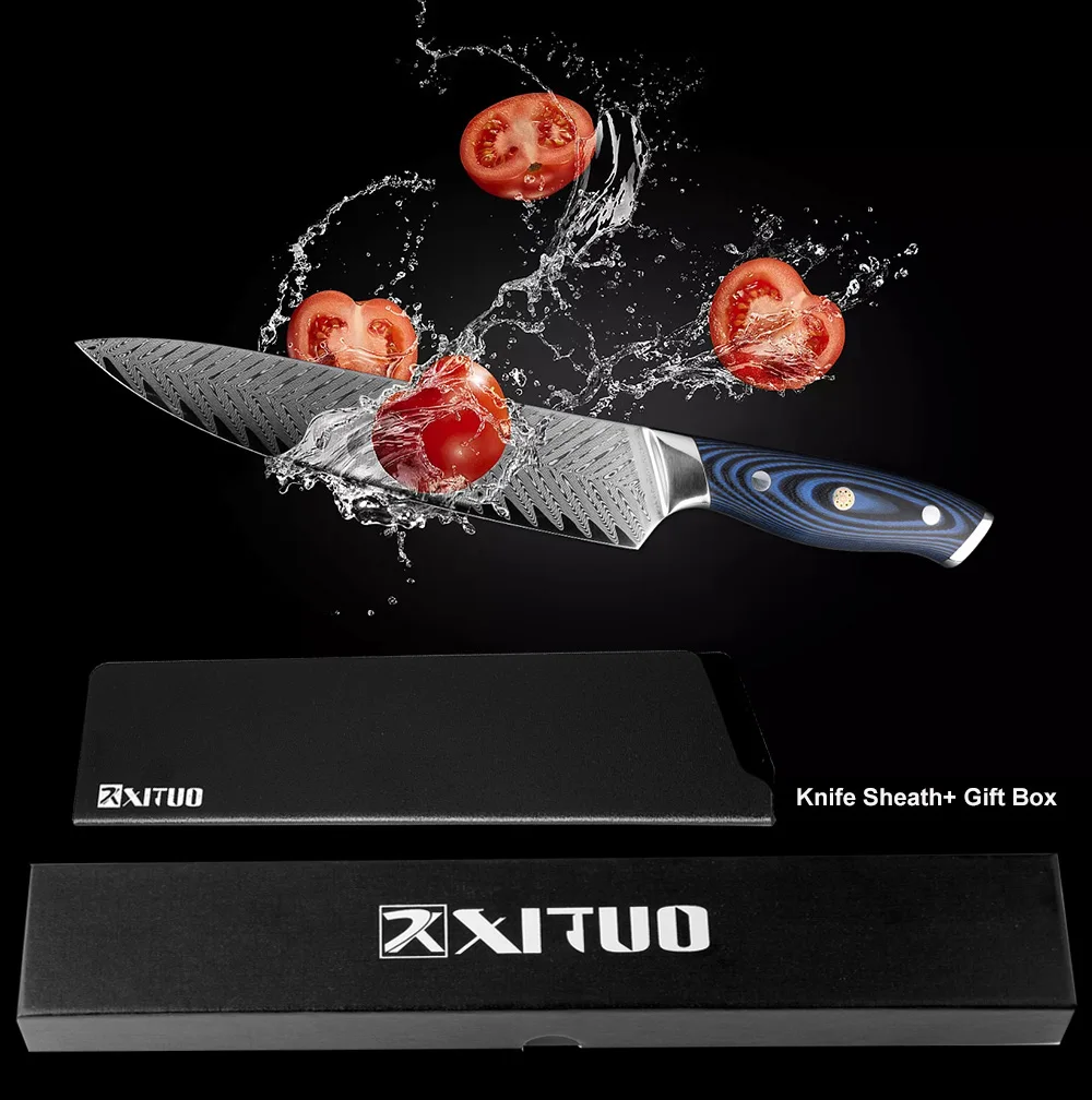  XITUO Pro Chef Knife Japanese Damascus AUS10 Steel Kitchen Knife Santoku Frozen Salmon Slicing Knif - 32917075561