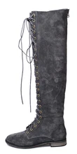 

2018 New Fashion Womens Round Toe Over Knee High Spring/Autumn Cross-tied Lace-up Square Heel Boots Plus Size Ladies Shoes