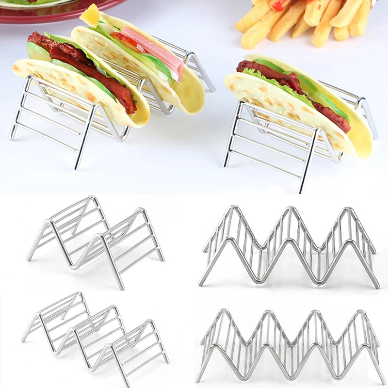 

2019 New Stainless Steel Taco Holders Wave Shape Kitchen Tool For Holding Food Rustproof Rack Metal Holder For Baking Dishwasher