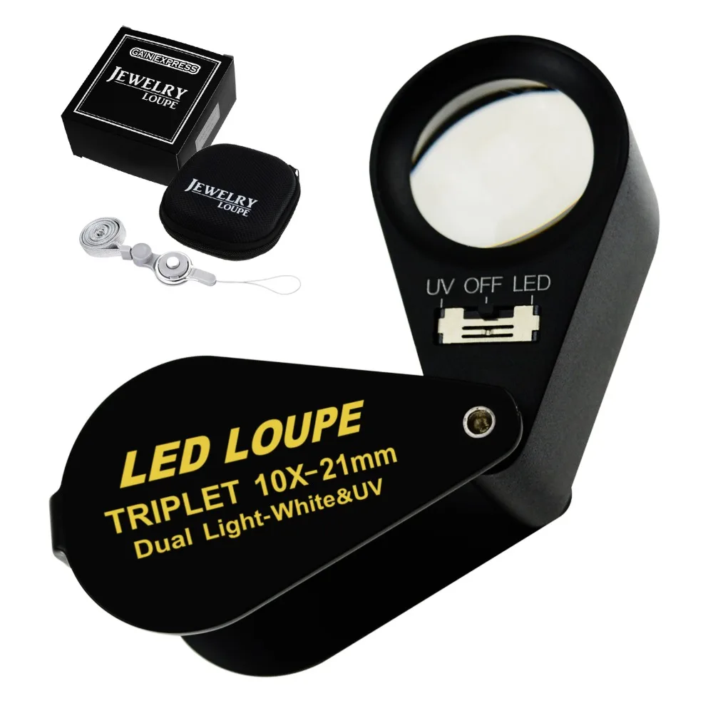 

Optical Glass Magnifier 10x 15x 20x 30x Loupe 21mm 6 LED Light UV Light Black Frame Achromatic Lens Magnification Jeweler