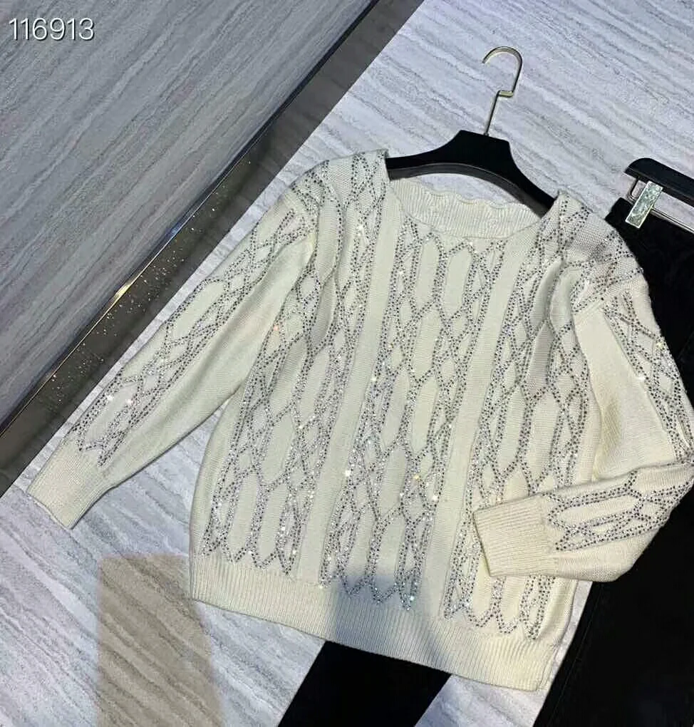 Shinning Chandail Date Femmes Mode Automne Hiver Wollen Perles Solide Et 2019 Pull xawHYdWqHt
