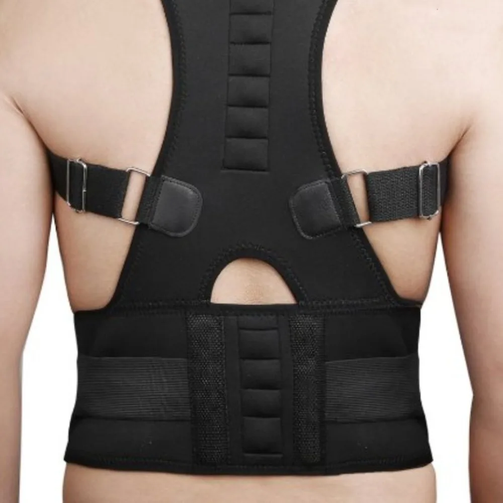 Черный Неопреновый Магнитный Корректор осанки неправильный Поясничный плечевой пояс для поддержки боли в спине пояс унисекс удобная одежда